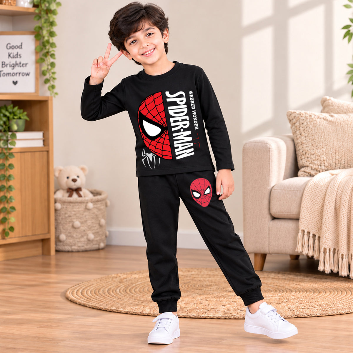 Kuchipoo © Marvel Boys Spiderman Printed Cotton T-Shirt & Pyjama Set | Full Sleeve Casual Wear | Pack of 3 Sets