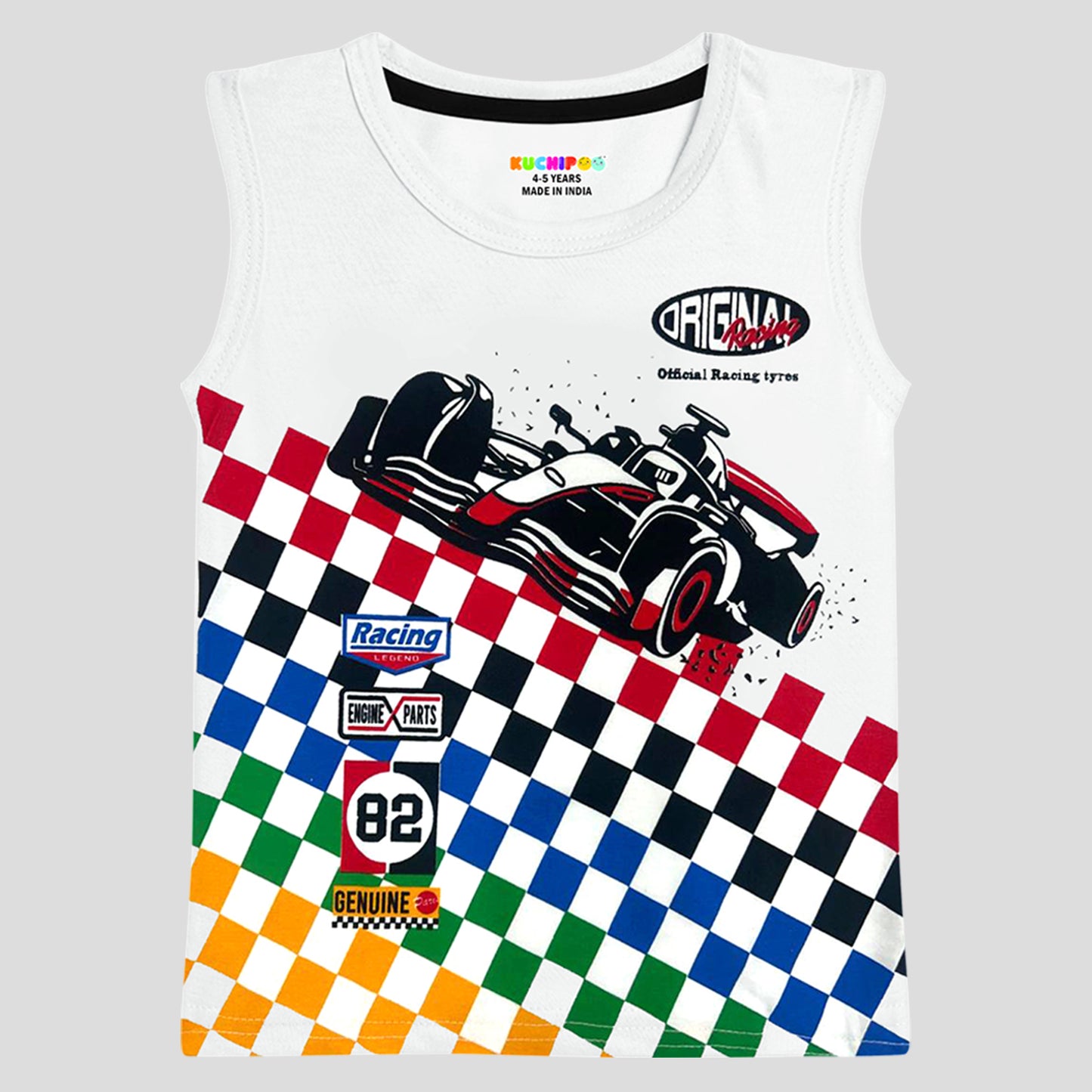 Kuchipoo Boys Sleeveless Cotton Tshirts | Printed Round Neck Kids Tshirts for Summer Wear | Pack of 4