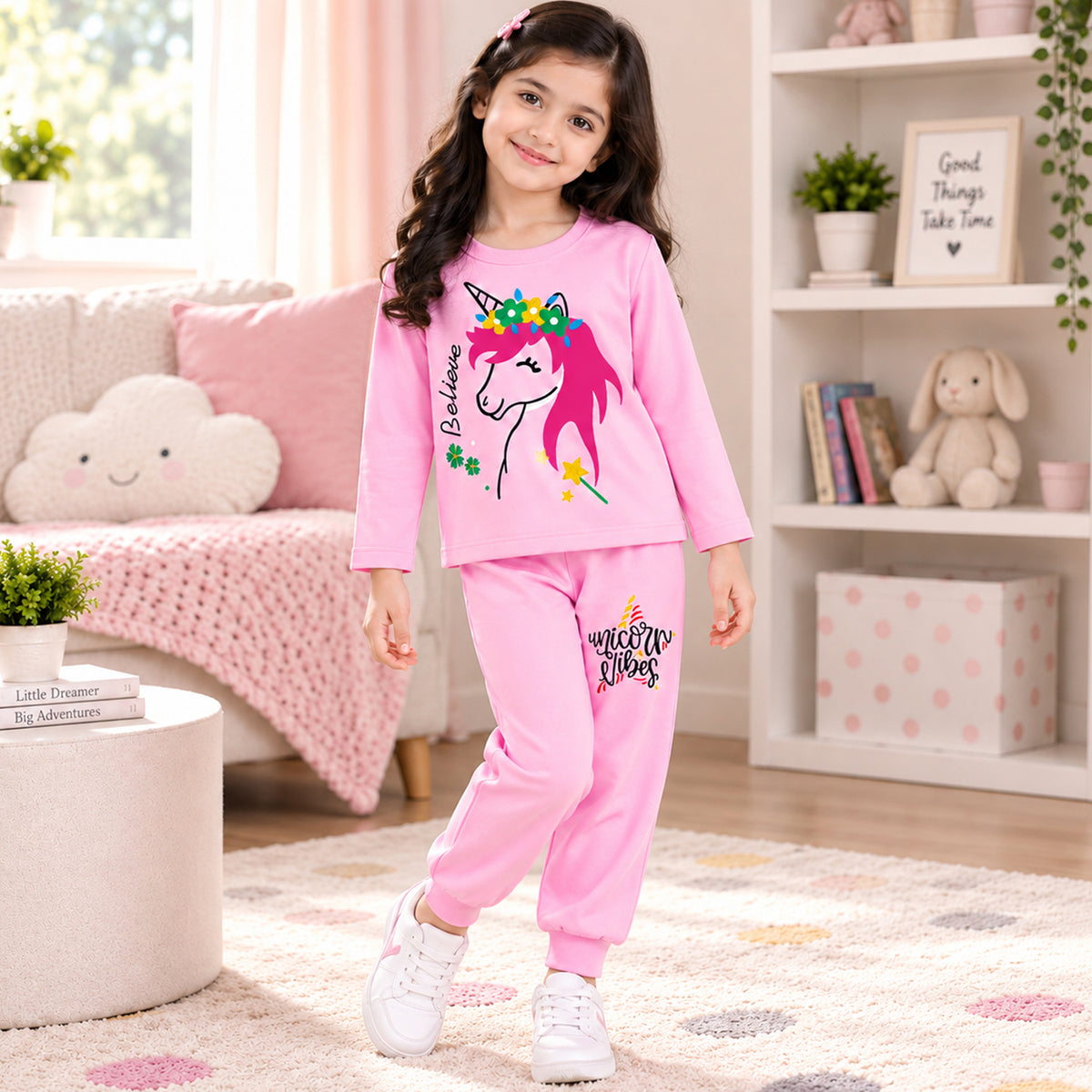 Kuchipoo Girls Regular Fit Cotton T-Shirts and Pyjamas Clothing Set-Pack of 3