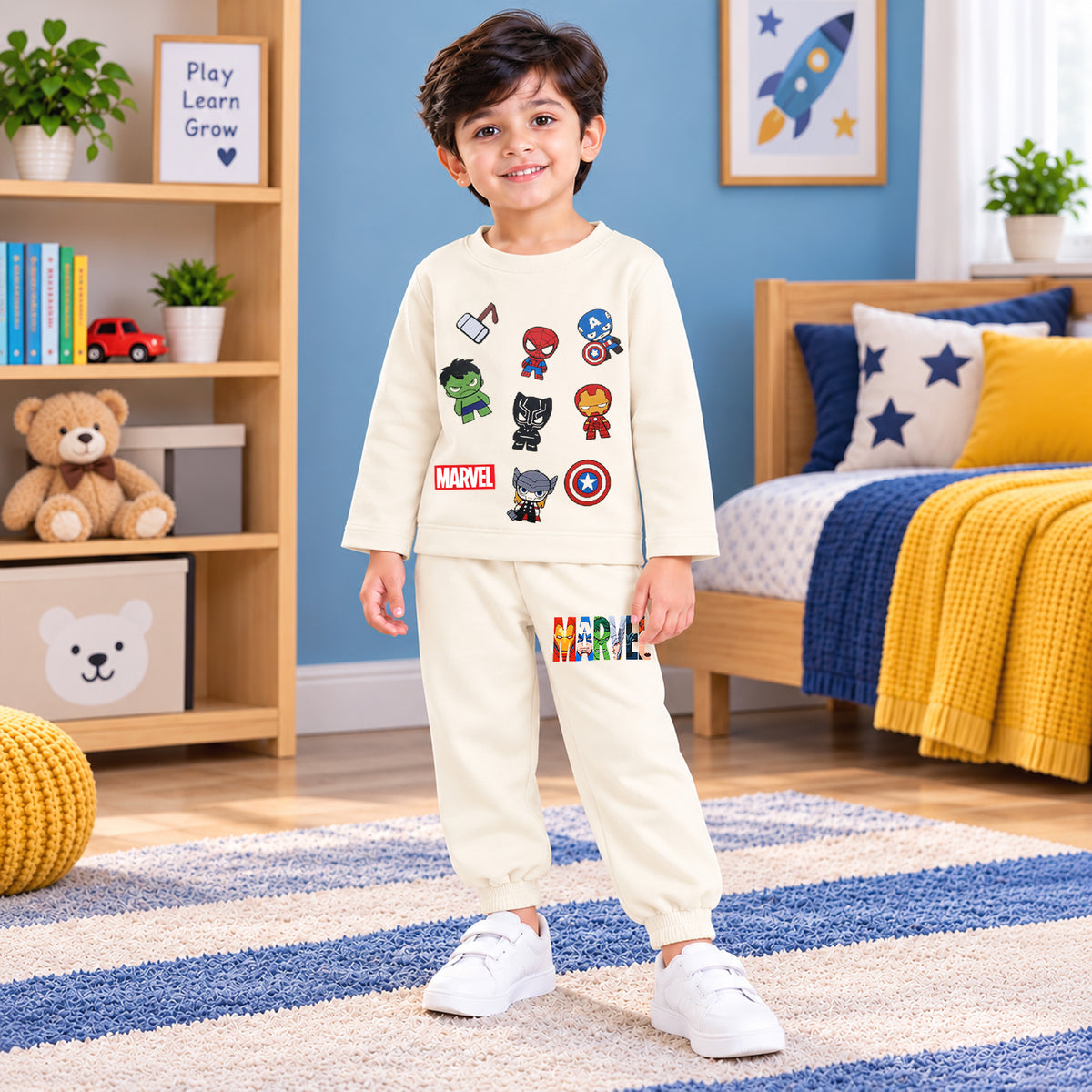 Kuchipoo © Marvel Boys Spiderman Printed Cotton T-Shirt & Pyjama Set | Full Sleeve Casual Wear | Pack of 2 Sets
