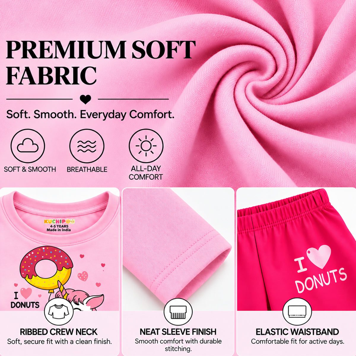 KUCHIPOO Baby Girls T-Shirts and Pyjamas Set