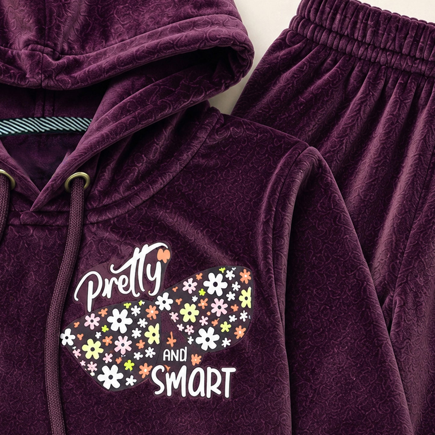 Kuchipoo Girls Velvet Hooded Top with Front Pocket and Pajama Set| Full Sleeve Winter Set | Warm & Soft Winterwear for Girls