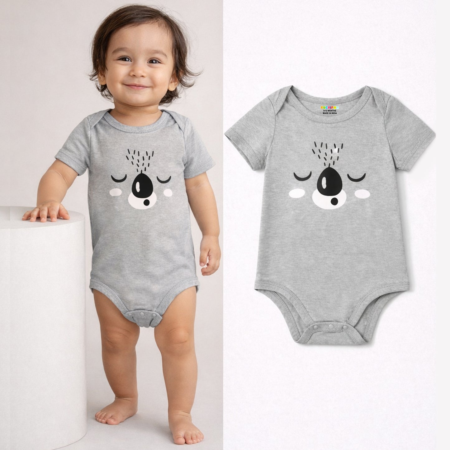 Kuchipoo 100% Cotton Baby Bodysuit Romper | Soft & Breathable Infant Clothing | Short Sleeve, Envelope Neck, Snap Button Closure | Pack of 3