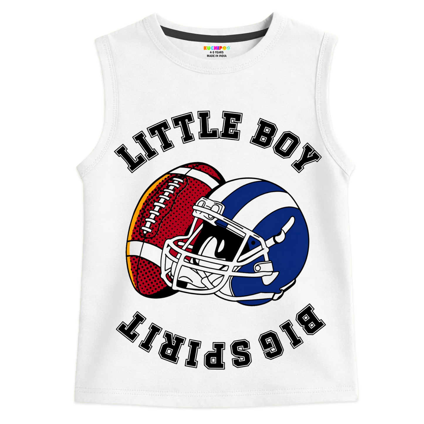 Kuchipoo Boys Sleeveless Cotton Tshirts | Printed Round Neck Kids Tshirts for Summer Wear | Pack of 4