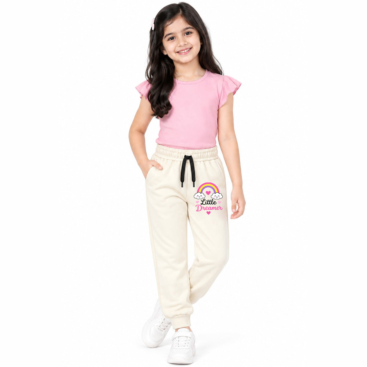 Kuchipoo Girls Printed Jogger Track Pants | Soft & Comfortable Regular Fit Lower with Elastic Waist, Drawstring & Ribbed Cuffs | Casual Sportswear for Kids | Pack of 3
