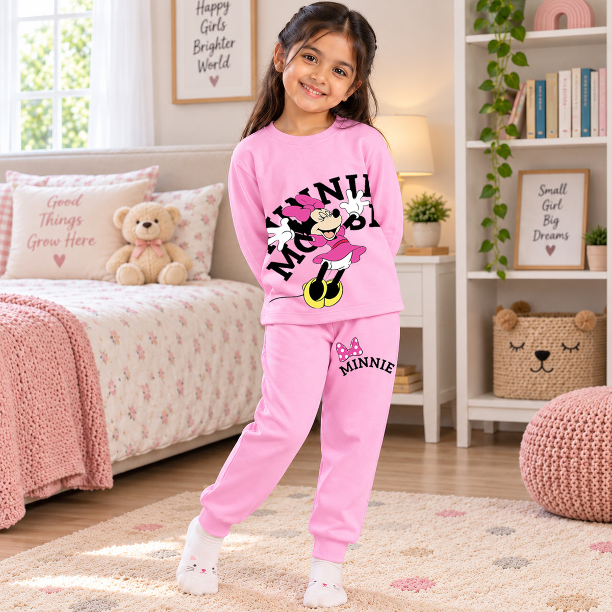 Kuchipoo © Disney Girls Minnie Mouse Printed Cotton T-Shirt & Pyjama Set | Full Sleeve Casual Wear | Pack of 2 Sets