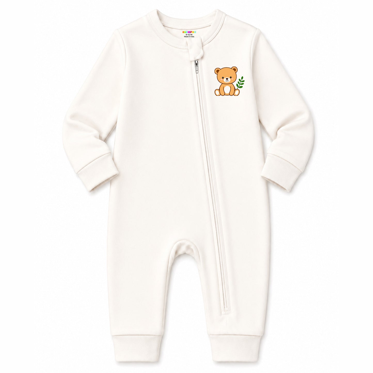 Kuchipoo 100% Cotton Baby Boy & Baby Girl Full Bodysuit Romper | Soft & Breathable Infant Clothing | Long Sleeve, Crew Neck, Zip Closure | Pack of 3