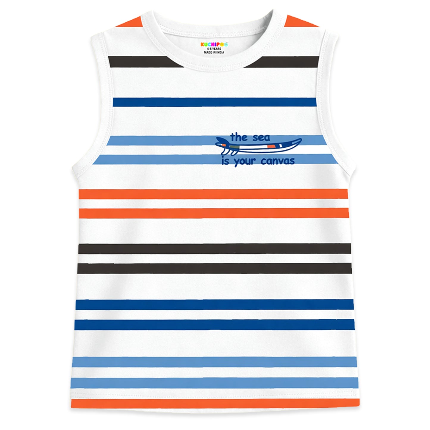 Kuchipoo Boys Sleeveless Cotton Tshirts | Printed Round Neck Kids Tshirts for Summer Wear | Pack of 3