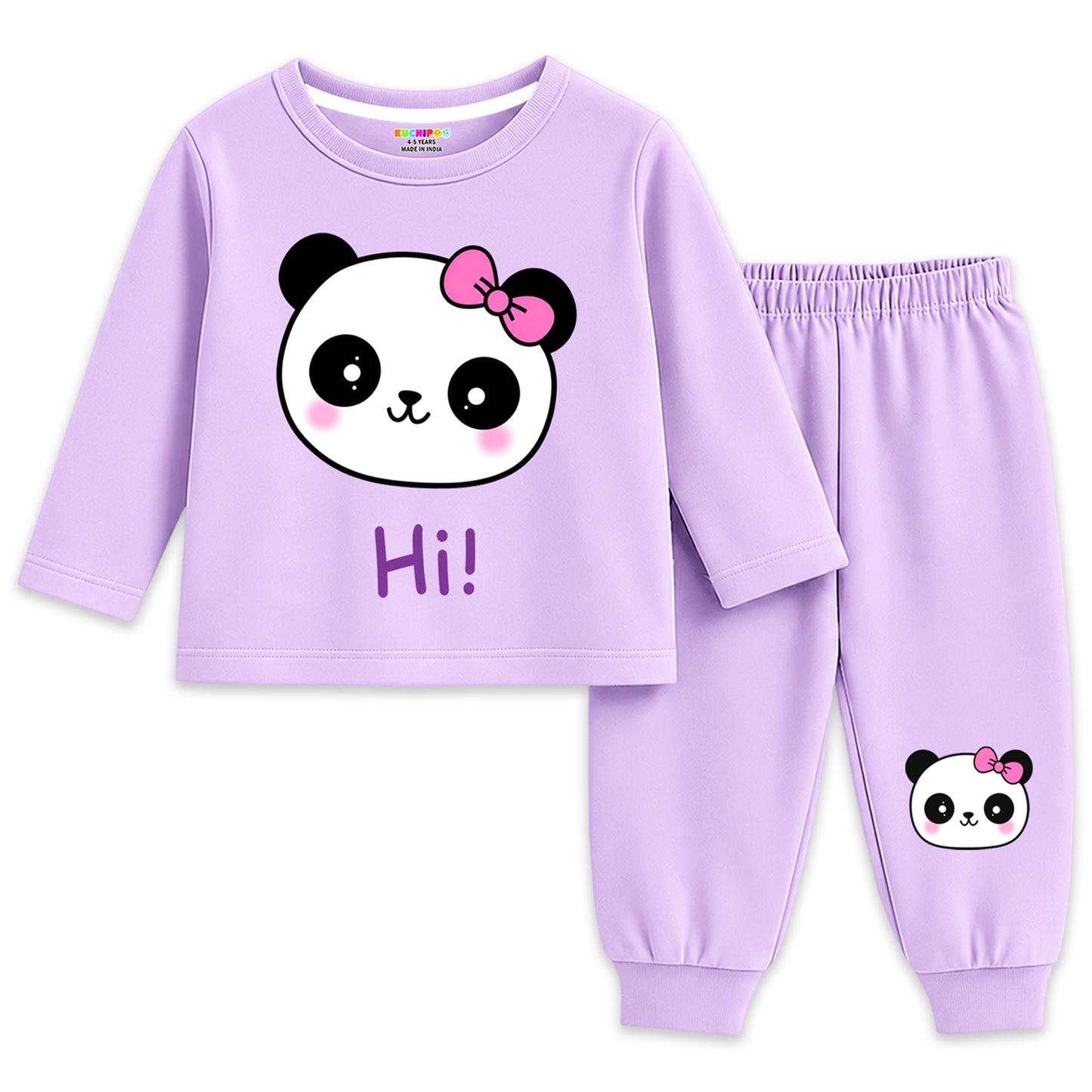 Kuchipoo Girls Cotton T-shirts & Pajamas Set | Full Sleeve Printed Top & Pajama | Soft & Breathable Sleepwear | Comfortable Elastic Waist | Pack of 3