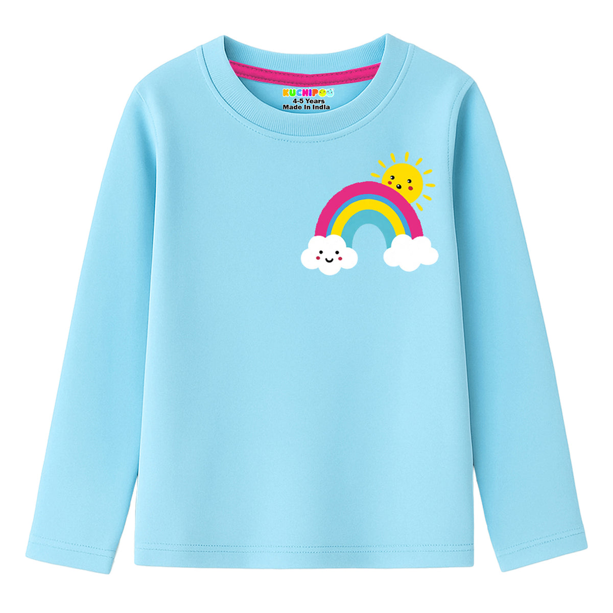 Kuchipoo Girls Cotton Printed T-Shirts | Full Sleeve Round Neck | Soft & Comfortable Casual Wear for Kids | Pack of 5
