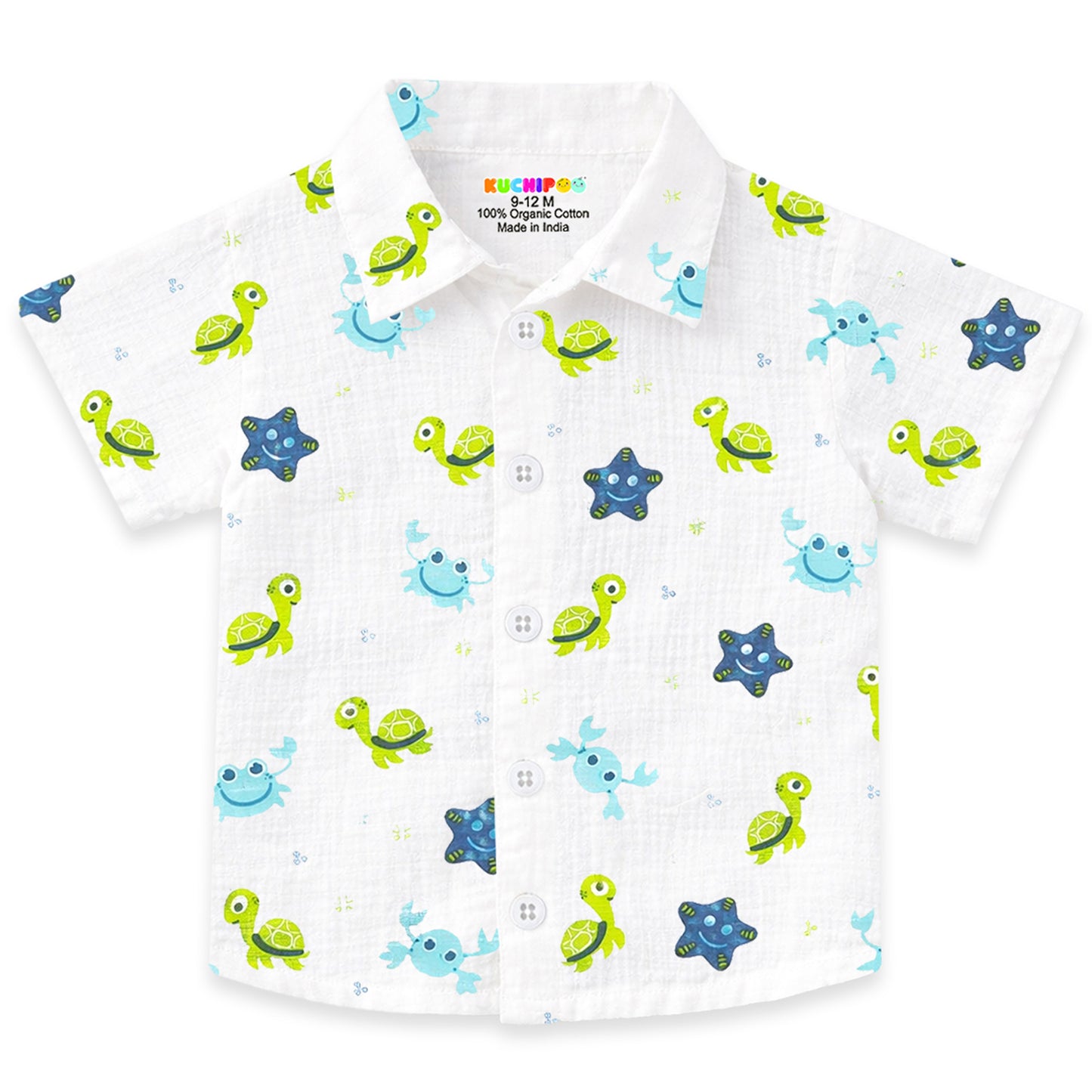 Kuchipoo Boys 100% Muslin Organic Cotton Co-Ord Set | Printed Half Sleeve Shirt & Shorts | Soft Breathable Fabric | Casual Summer Wear | Boys Stylish Outfit