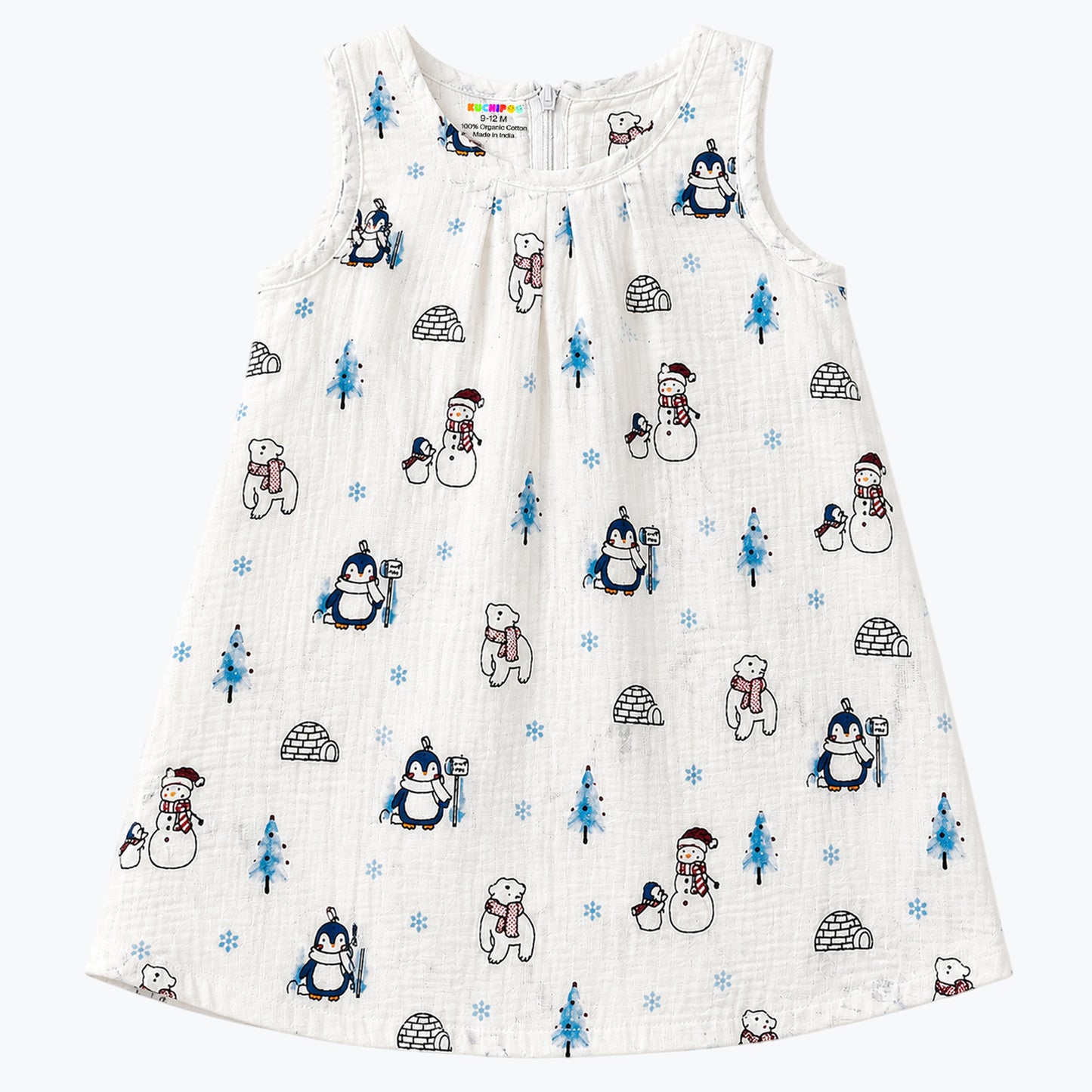 Kuchipoo Baby Girls 100% Muslin Cotton Sleeveless Frocks with Back Zip Closure – Soft & Breathable Dresses - Pack of 3