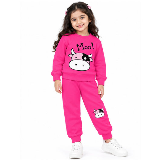 Kuchipoo Girls Printed Sweatshirt & Track Pant Set | Full Sleeve Winter Co-ord Set | Soft & Comfortable Casual Wear for Kids
