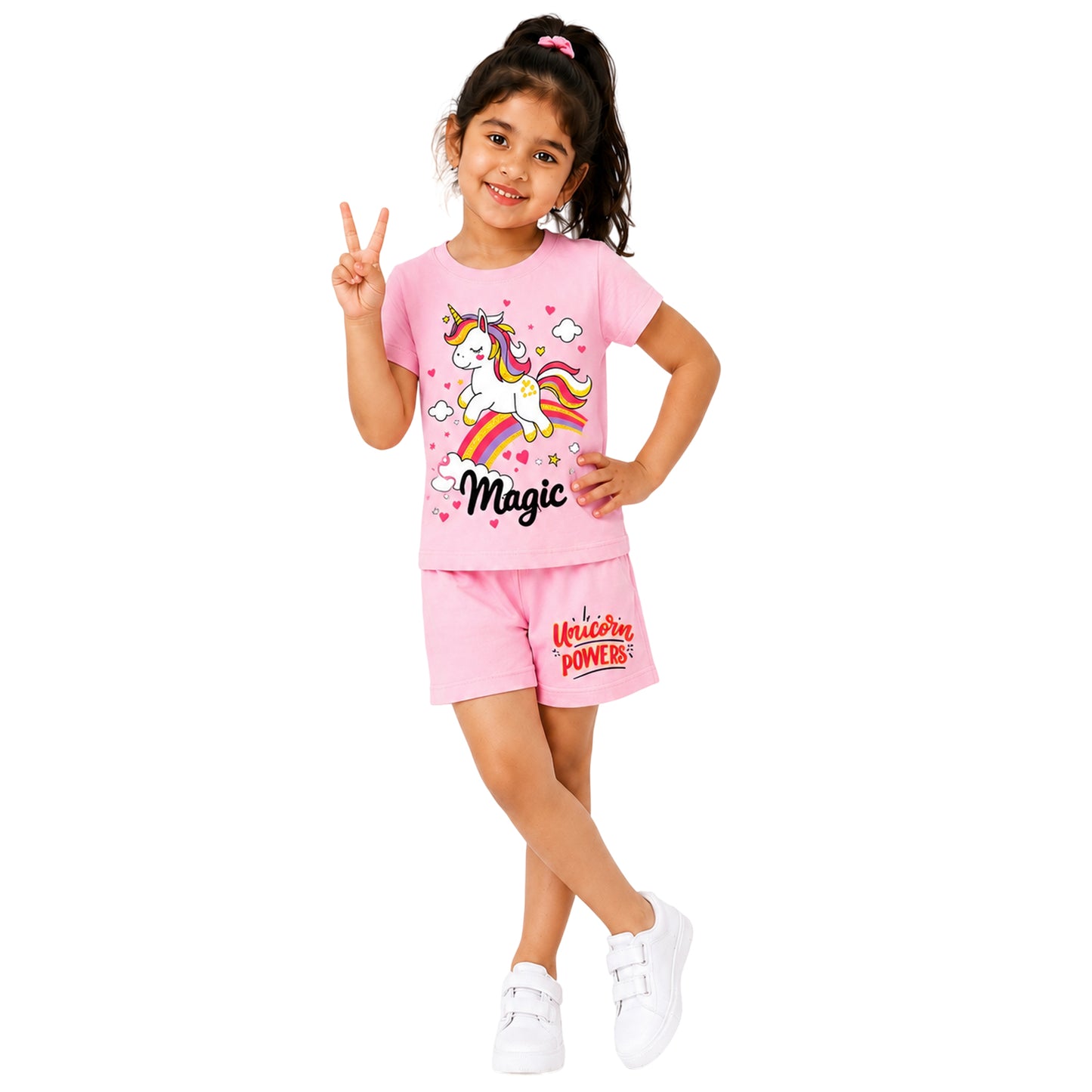 Kuchipoo Girls Cotton T-Shirt & Shorts | Printed Summer Wear Set | Soft & Comfortable Kids Clothing | Pack of 3