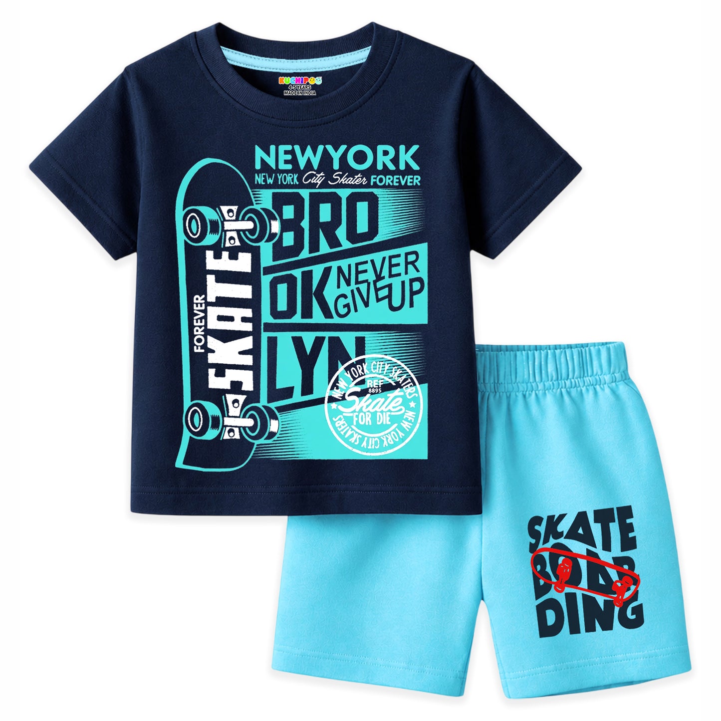 Kuchipoo Boys Cotton T-Shirt & Shorts Set | Half Sleeve Round Neck Top with Elastic Waist Shorts | Soft & Comfortable Casual Wear for Kids | Pack of 3