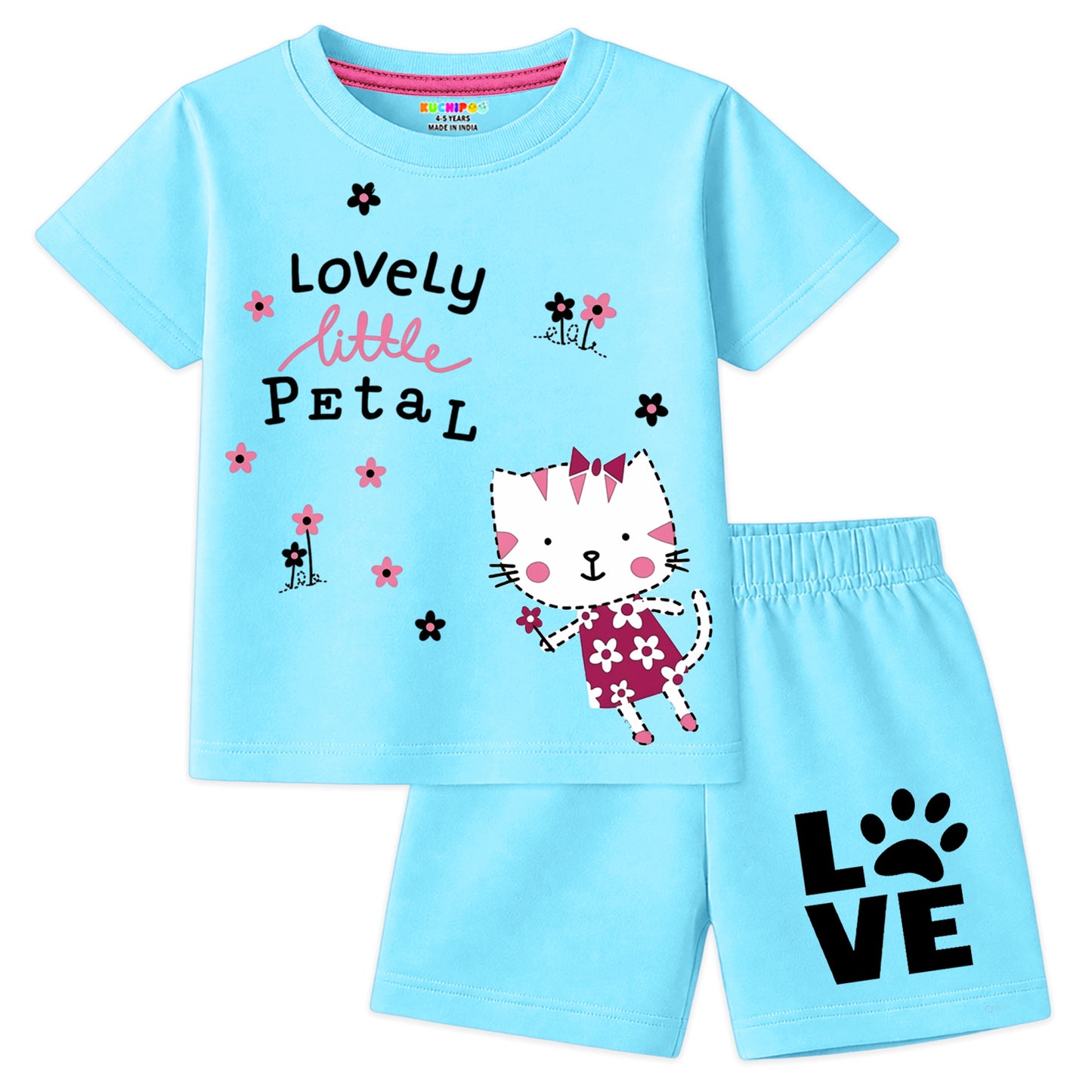 Kuchipoo Girls Cotton T-Shirt & Shorts | Printed Summer Wear Set | Soft & Comfortable Kids Clothing | Pack of 3