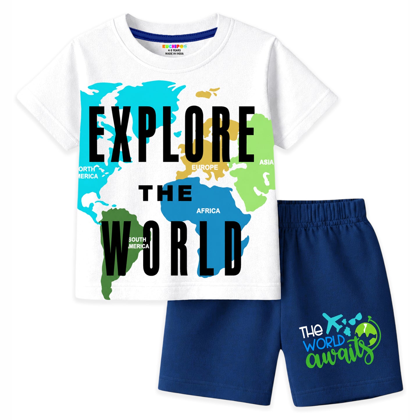 Kuchipoo Boys Cotton T-Shirt & Shorts Set | Half Sleeve Round Neck Top with Elastic Waist Shorts | Soft & Comfortable Casual Wear for Kids | Pack of 3