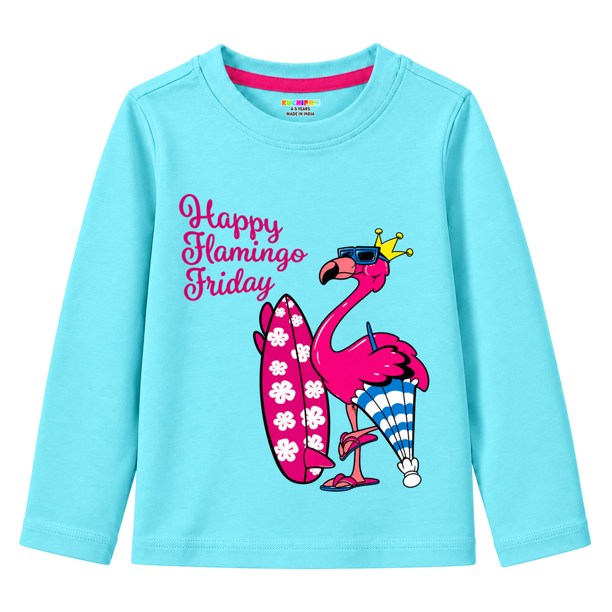 Kuchipoo Girls Cotton Printed T-Shirts | Full Sleeve Round Neck | Soft & Comfortable Casual Wear for Kids | Pack of 5