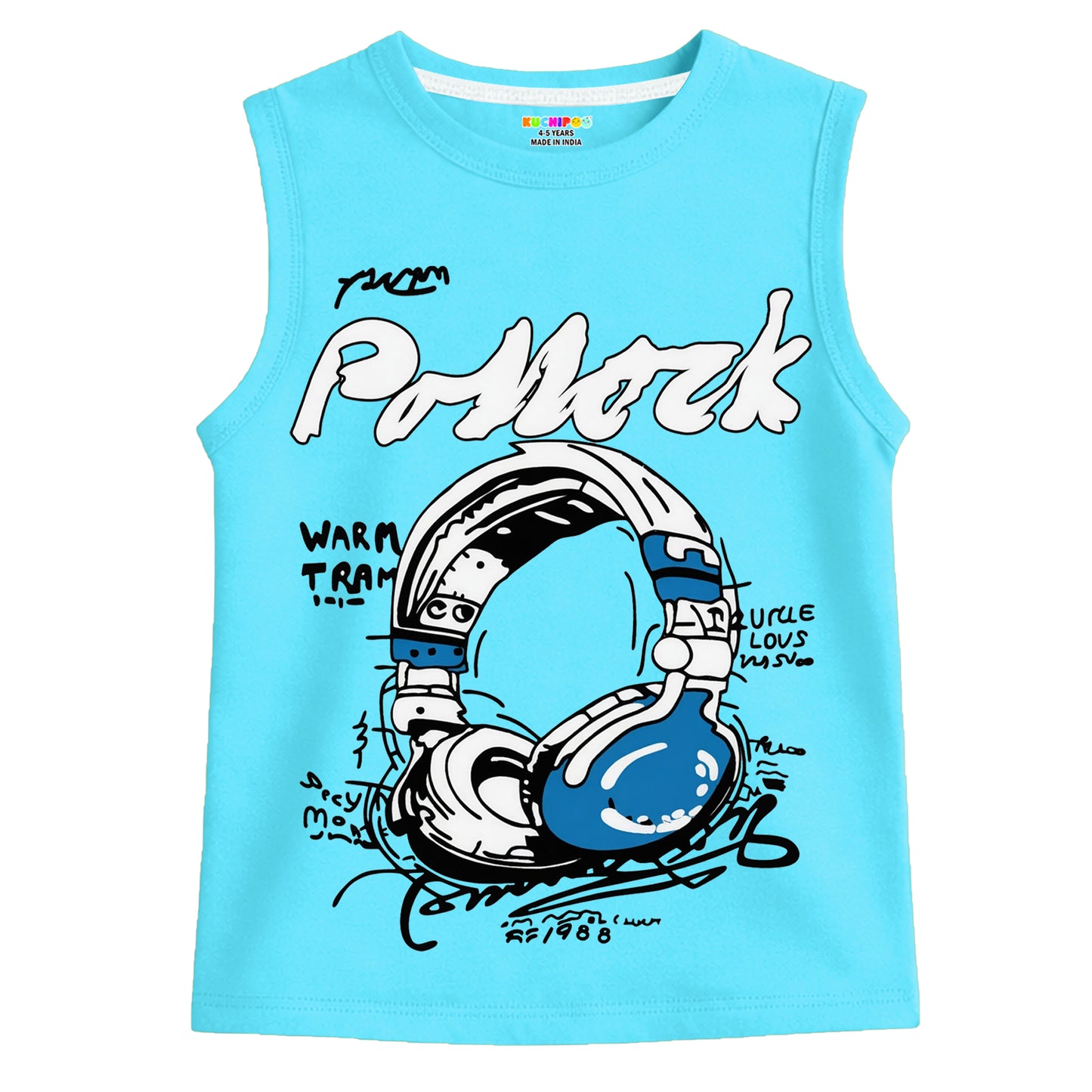 Kuchipoo Boys Sleeveless Cotton Tshirts | Printed Round Neck Kids Tshirts for Summer Wear | Pack of 4