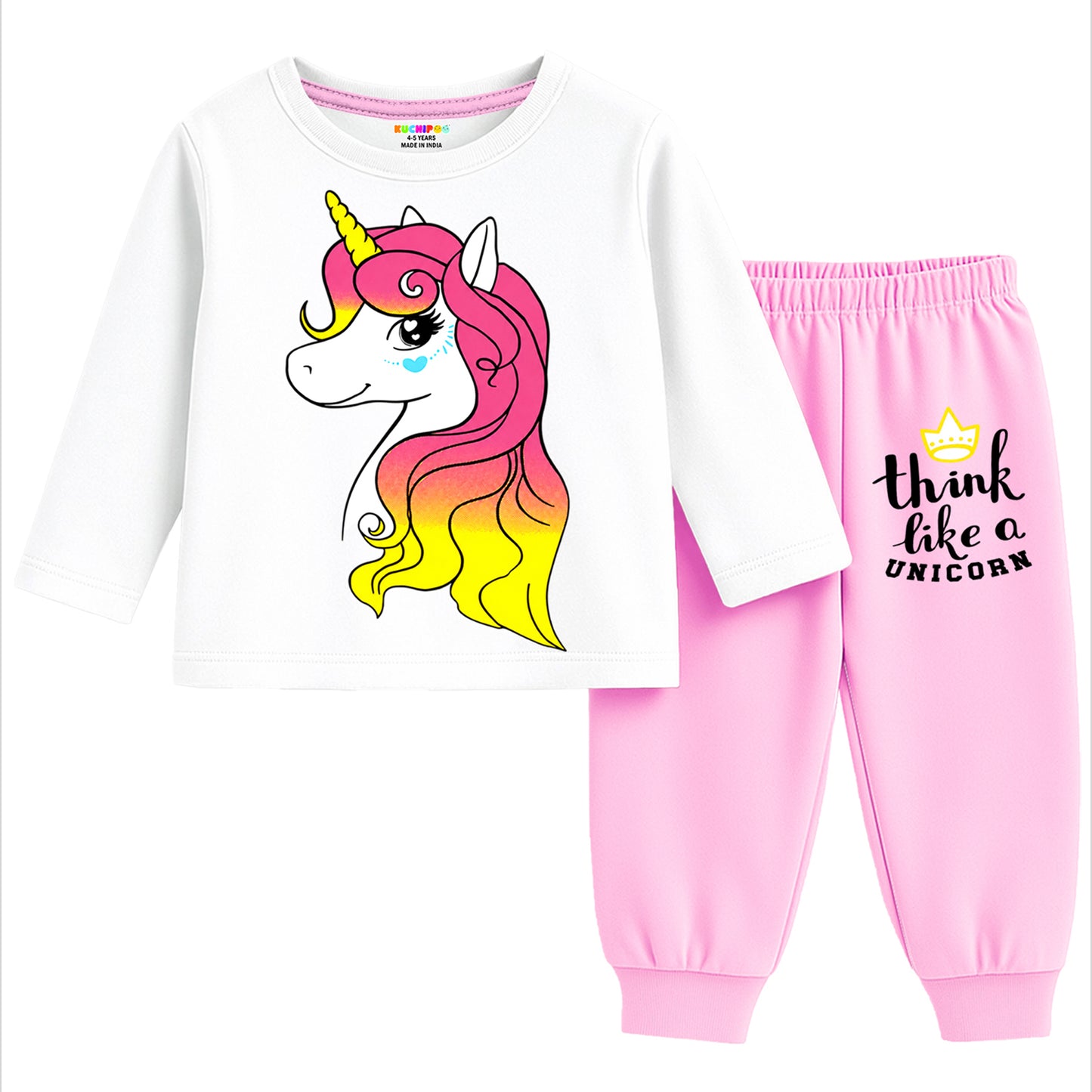 Kuchipoo Girls Regular Fit Cotton T-Shirts and Pyjamas Clothing Set-Pack of 3