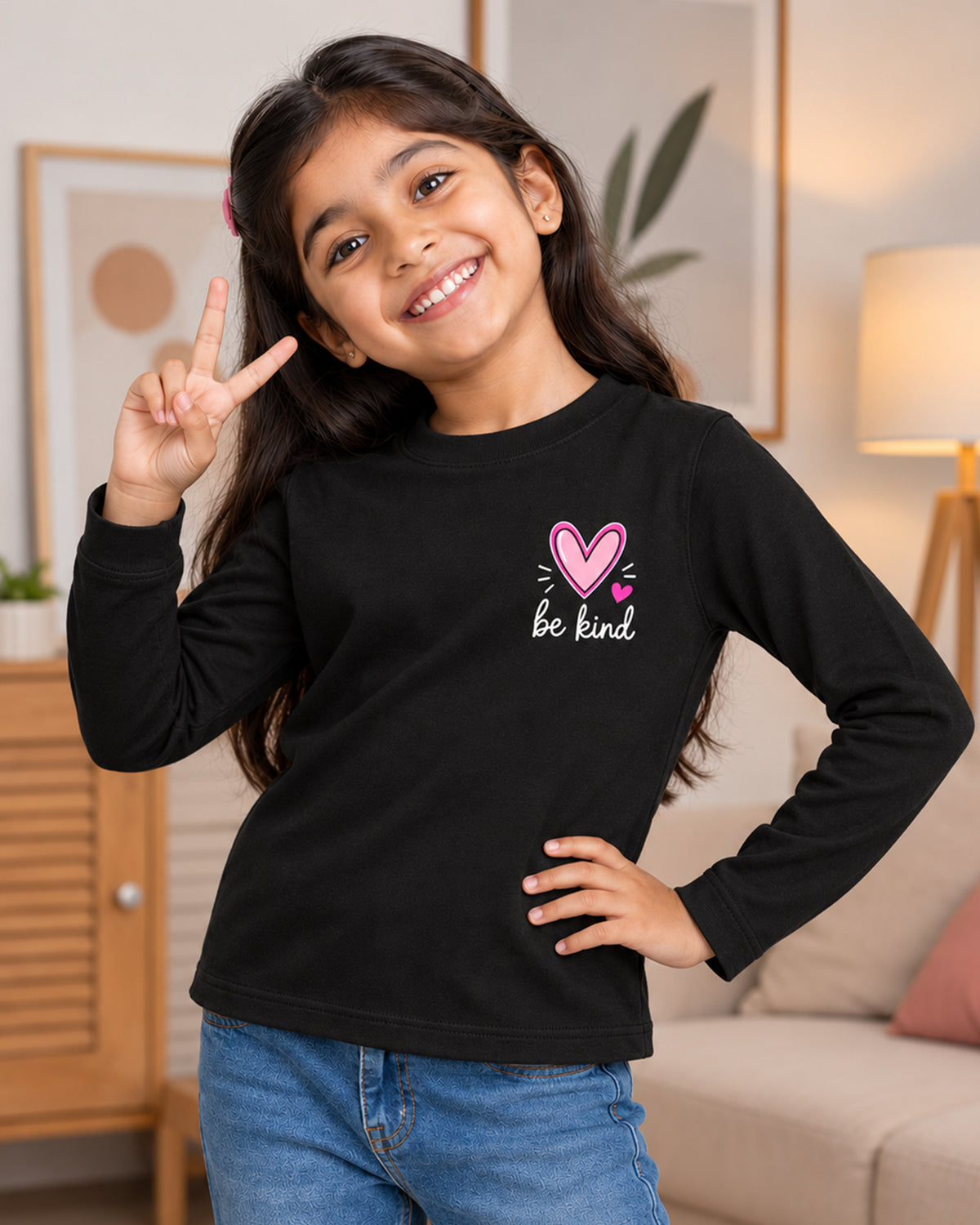 Kuchipoo Girls Cotton Printed T-Shirts | Full Sleeve Round Neck | Soft & Comfortable Casual Wear for Kids | Pack of 5
