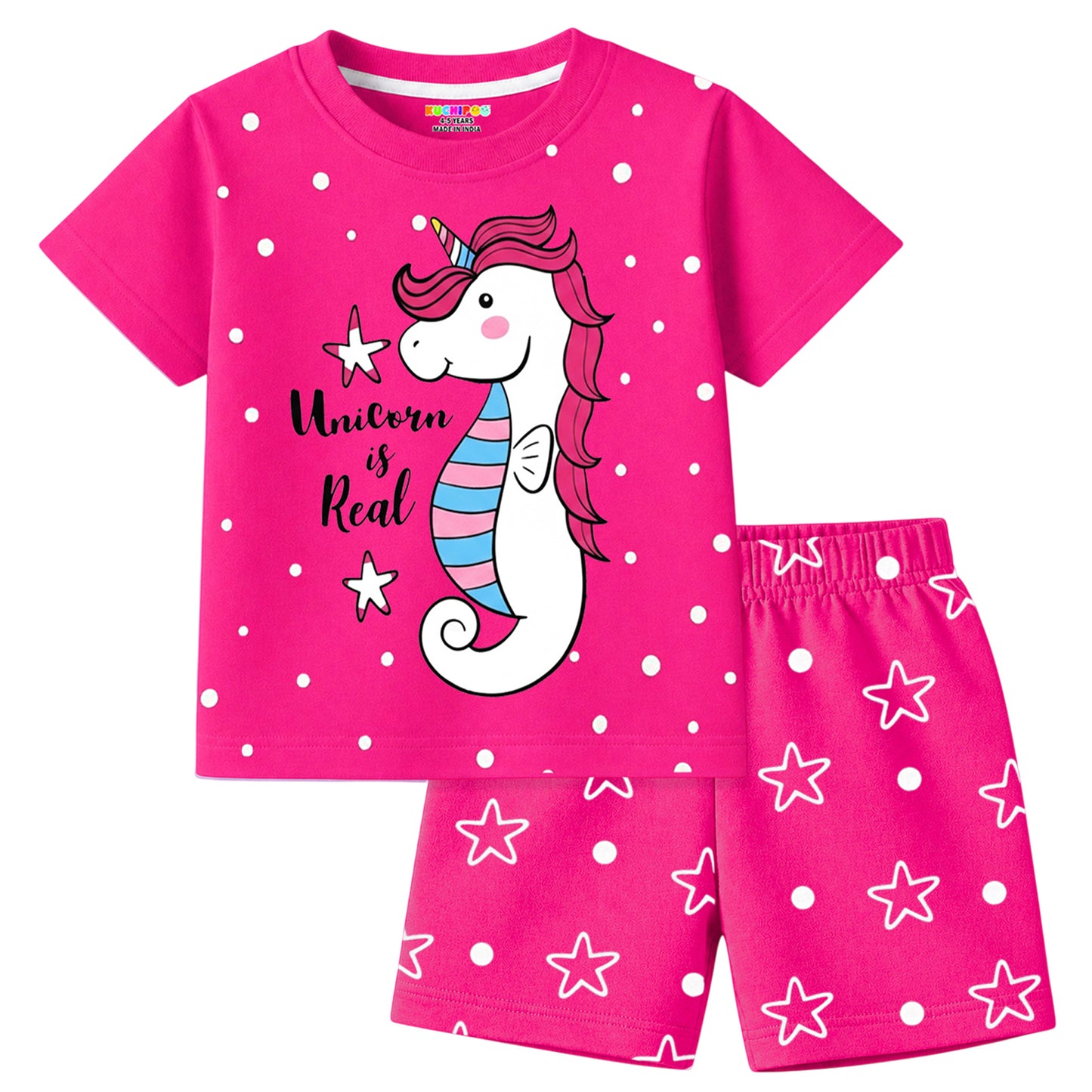 Kuchipoo Girls Cotton T-Shirt & Shorts | Printed Summer Wear Set | Soft & Comfortable Kids Clothing | Pack of 3