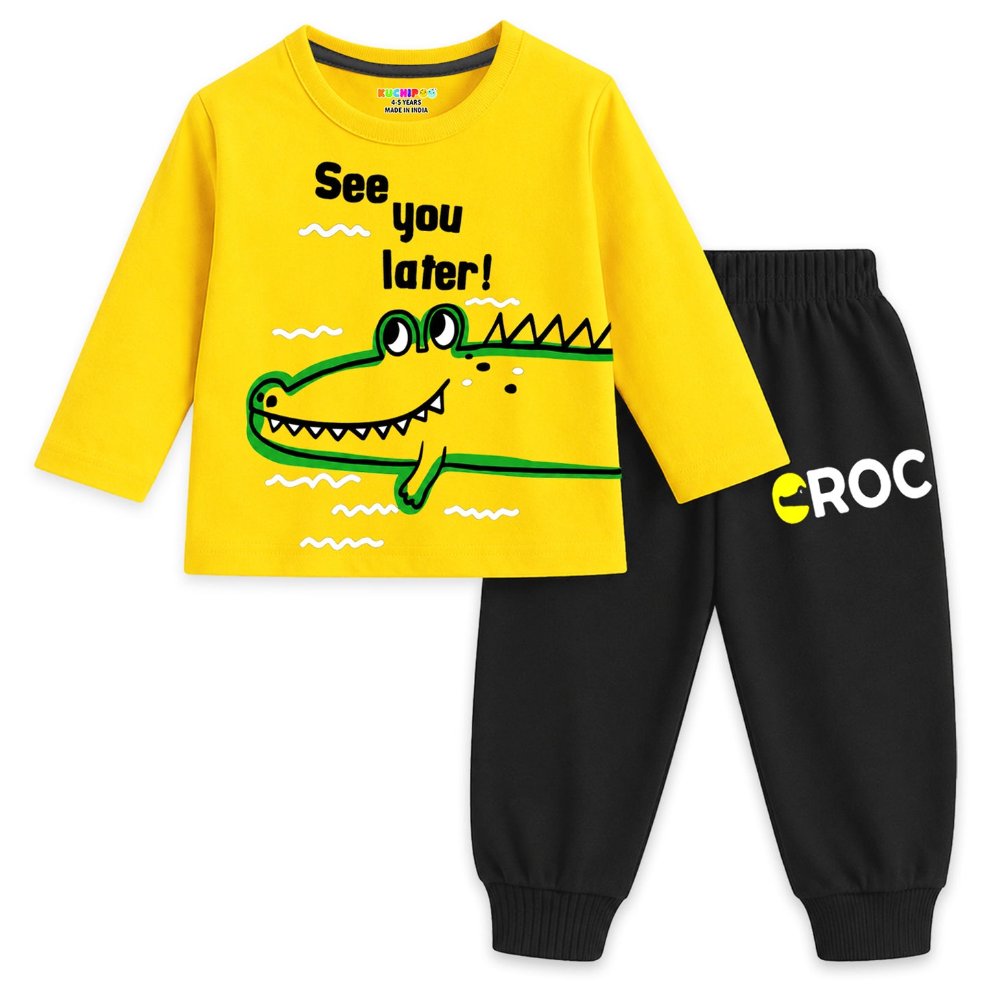 Kuchipoo Boys Regular Fit Cotton T-Shirts and Pyjamas Clothing Set-Pack of 3