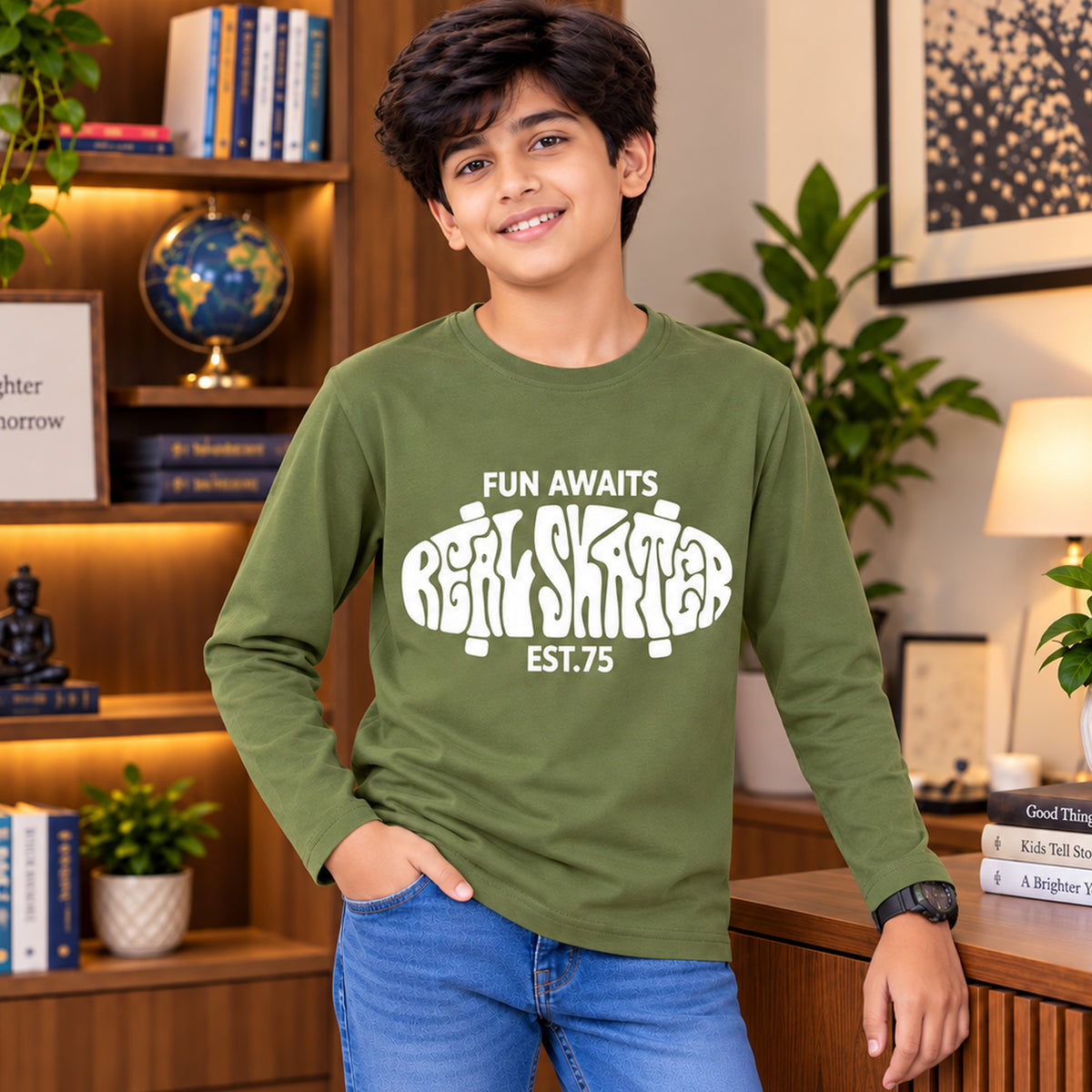 Kuchipoo Boys Cotton Printed T-Shirts | Full Sleeve Round Neck | Soft & Comfortable Casual Wear for Kids | Pack of 5