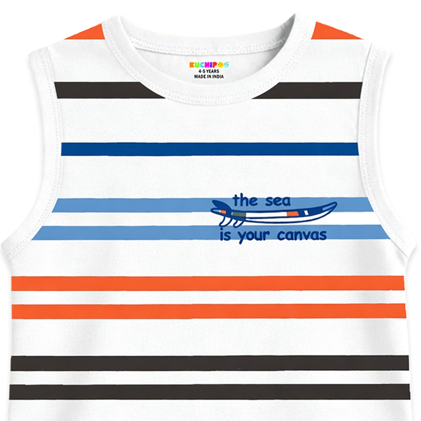 Kuchipoo Boys Sleeveless Cotton Tshirts | Printed Round Neck Kids Tshirts for Summer Wear | Pack of 3