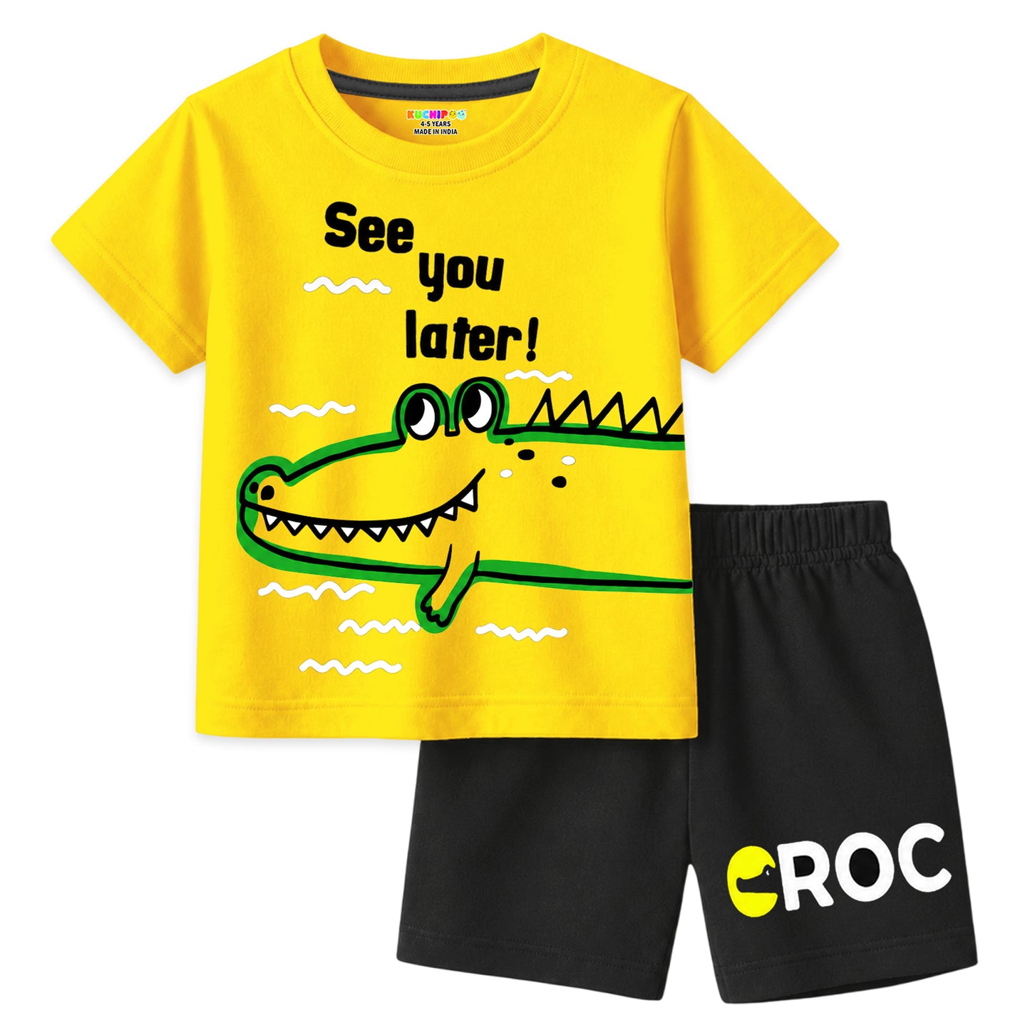 Kuchipoo Boys Cotton T-Shirt & Shorts | Printed Summer Wear Set | Soft & Comfortable Kids Clothing | Pack of 3