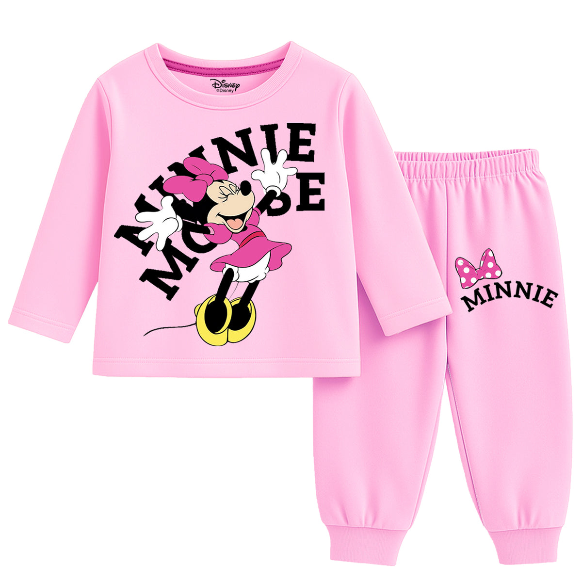 Kuchipoo © Disney Girls Minnie Mouse Printed Cotton T-Shirt & Pyjama Set | Full Sleeve Casual Wear | Pack of 2 Sets