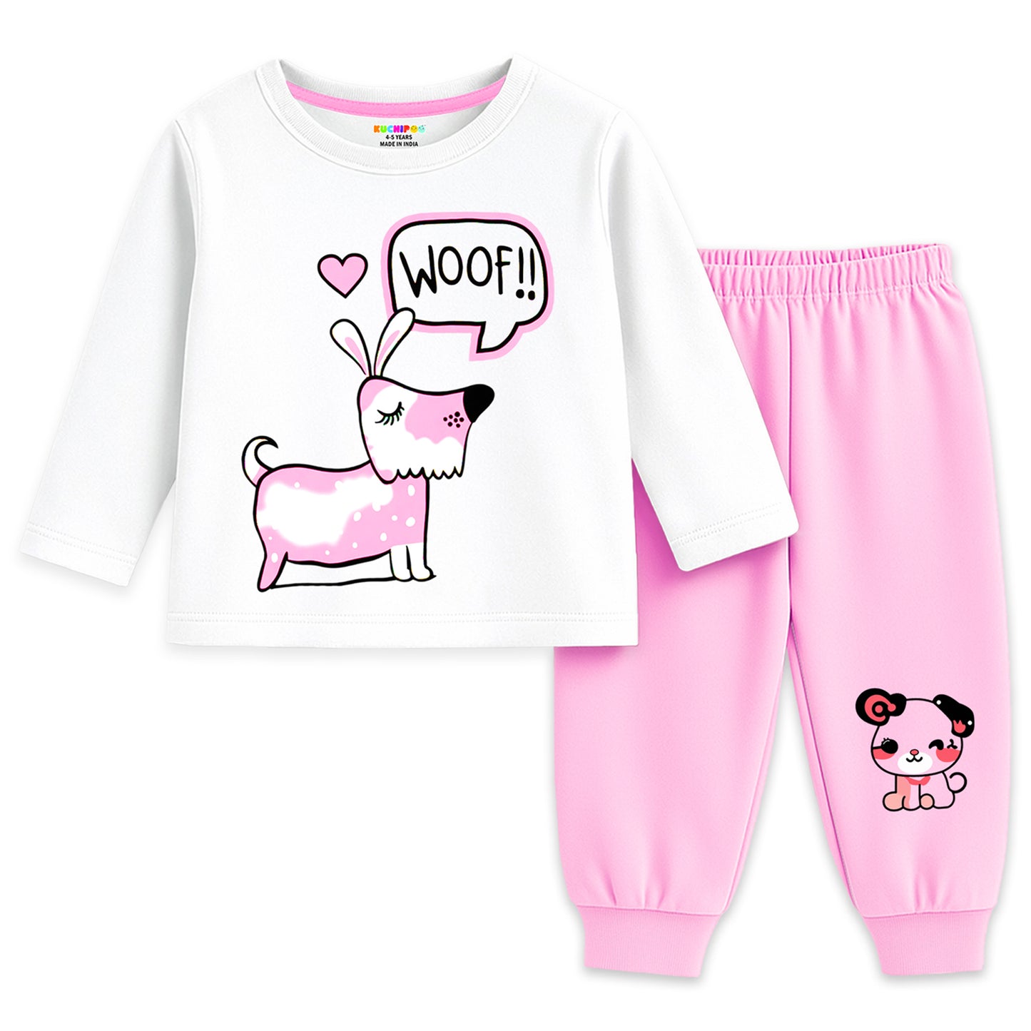 Kuchipoo Girls Cotton T-shirts & Pajamas Set | Full Sleeve Printed Top & Pajama | Soft & Breathable Sleepwear | Comfortable Elastic Waist | Pack of 3