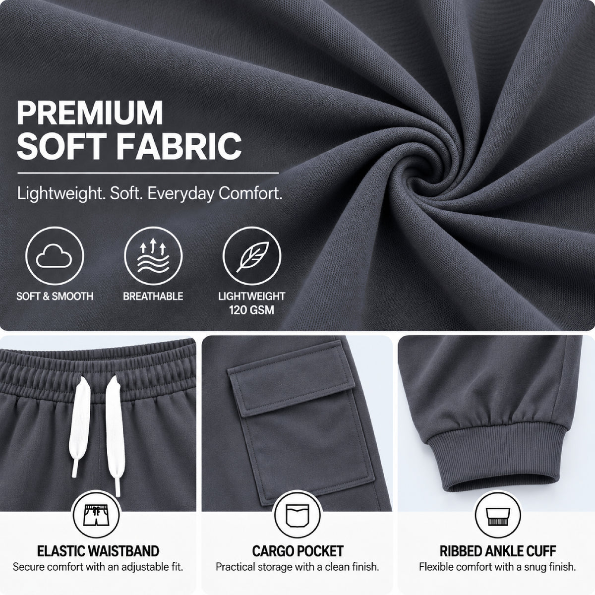 Kuchipoo Boys 4 Pocket Cargo Jogger Pants | Regular Fit Track Pants with Utility Pockets | Soft & Comfortable Casual Wear | Pack of 3