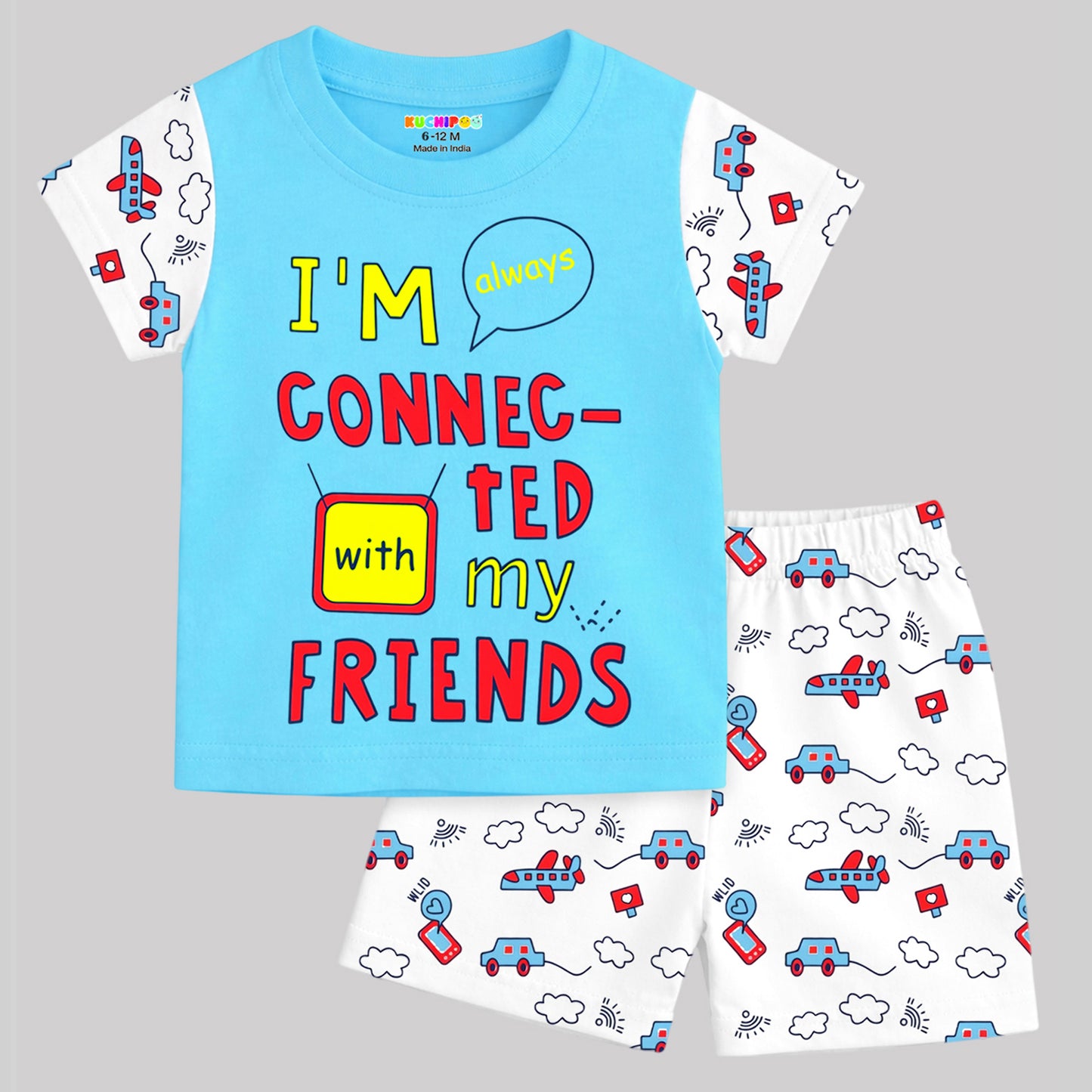 Kuchipoo Boys 100% Cotton T-Shirt & Shorts Set | Printed Summer Wear Set | Soft & Comfortable Kids Clothing | Pack of 4