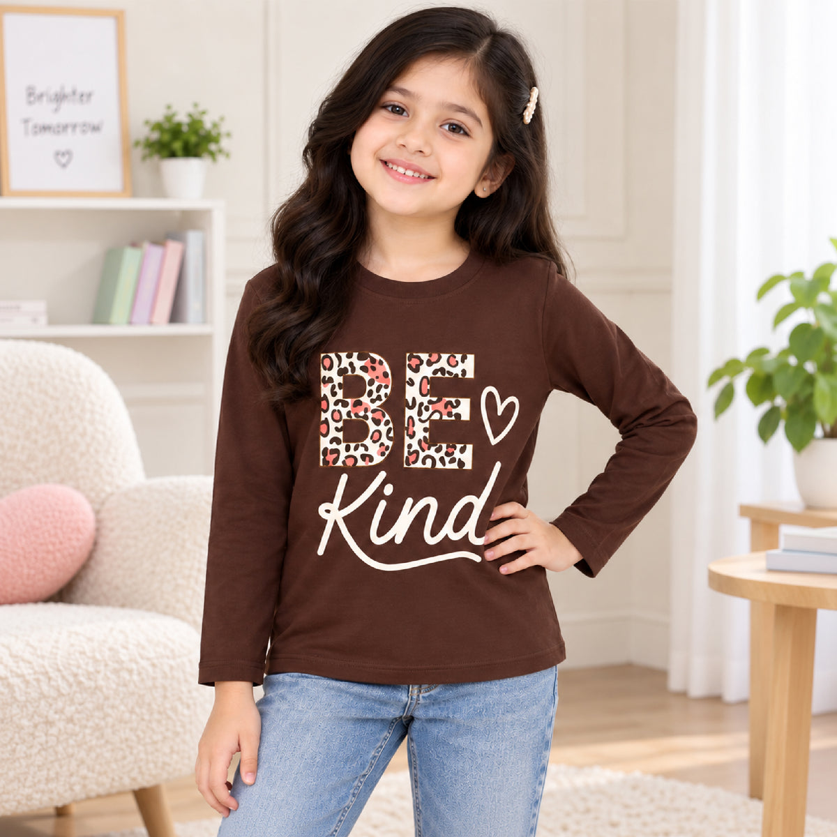 Kuchipoo Girls Cotton Printed T-Shirts | Full Sleeve Round Neck | Soft & Comfortable Casual Wear for Kids | Pack of 5