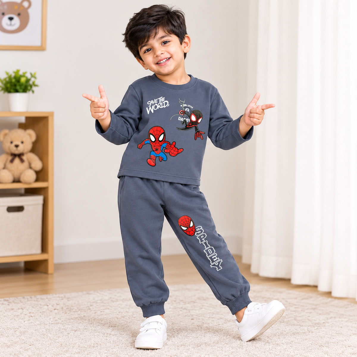 Kuchipoo © Marvel Boys Spiderman Printed Cotton T-Shirt & Pyjama Set | Full Sleeve Casual Wear | Pack of 2 Sets
