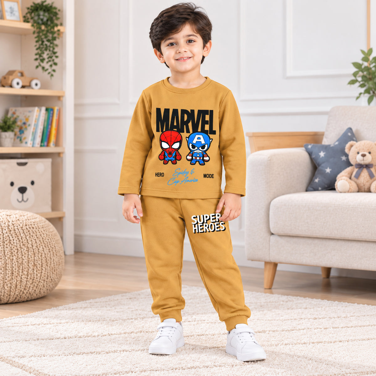Kuchipoo © Marvel Boys Spiderman Printed Cotton T-Shirt & Pyjama Set | Full Sleeve Casual Wear | Pack of 2 Sets