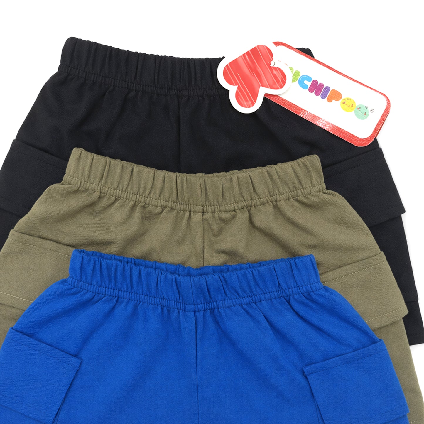 Kuchipoo Boys Cotton Cargo Shorts | Elastic Waistband | Double Pocket Shorts | Summer Casual Wear for Kids | Pack of 3