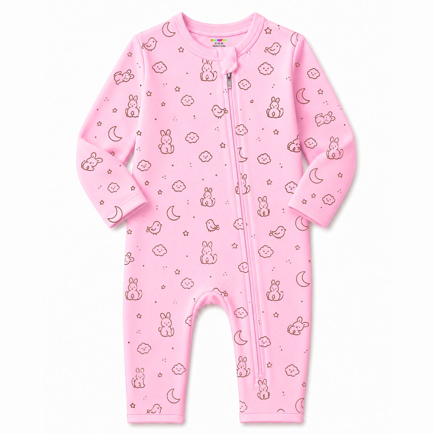 Kuchipoo 100% Cotton Baby Full Bodysuit Romper | Soft & Breathable Infant Clothing | Long Sleeve, Envelope Neck, Zip Closure | Pack of 3