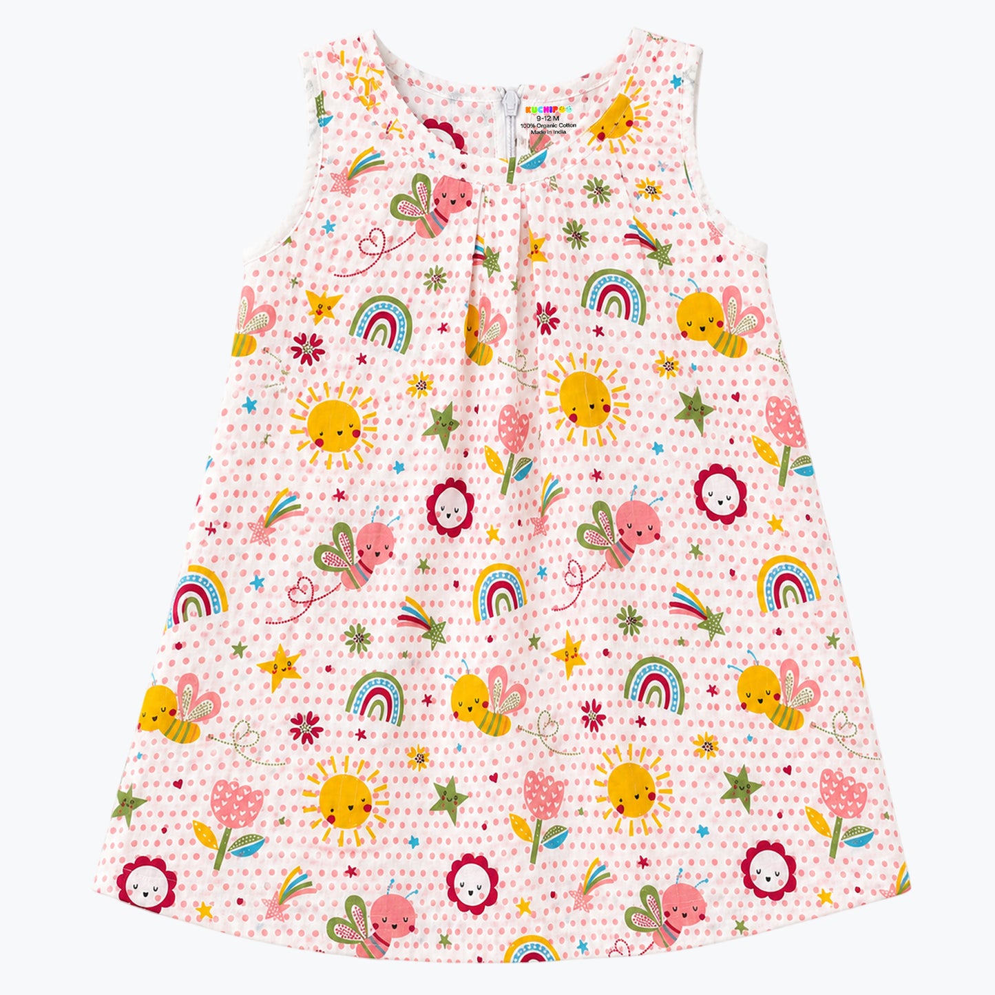 Kuchipoo Baby Girls 100% Muslin Cotton Sleeveless Frocks with Back Zip Closure – Soft & Breathable Dresses - Pack of 3