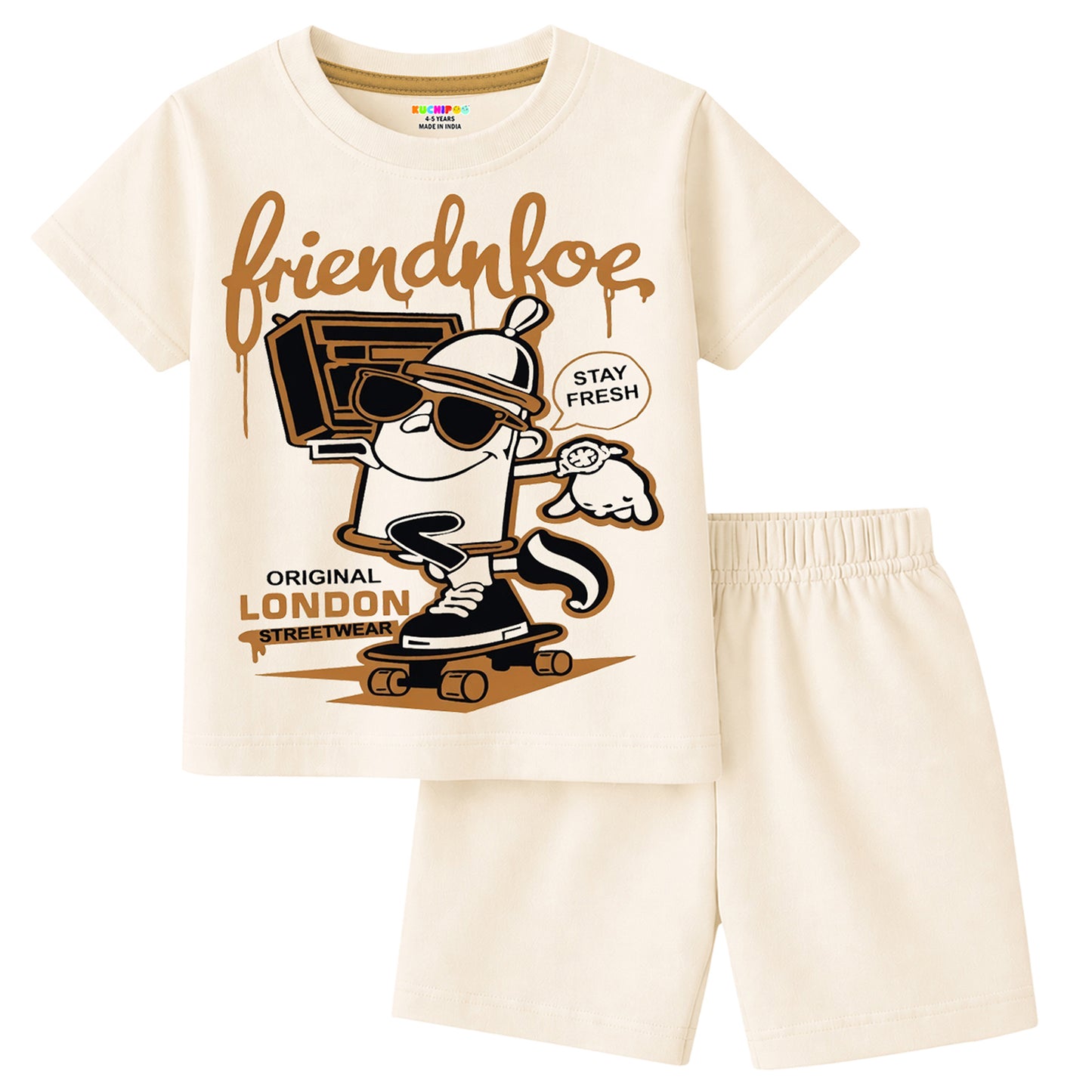 Kuchipoo Boys Cotton T-Shirt & Shorts Set | Half Sleeve Round Neck Top with Elastic Waist Shorts | Soft & Comfortable Casual Wear for Kids | Pack of 3
