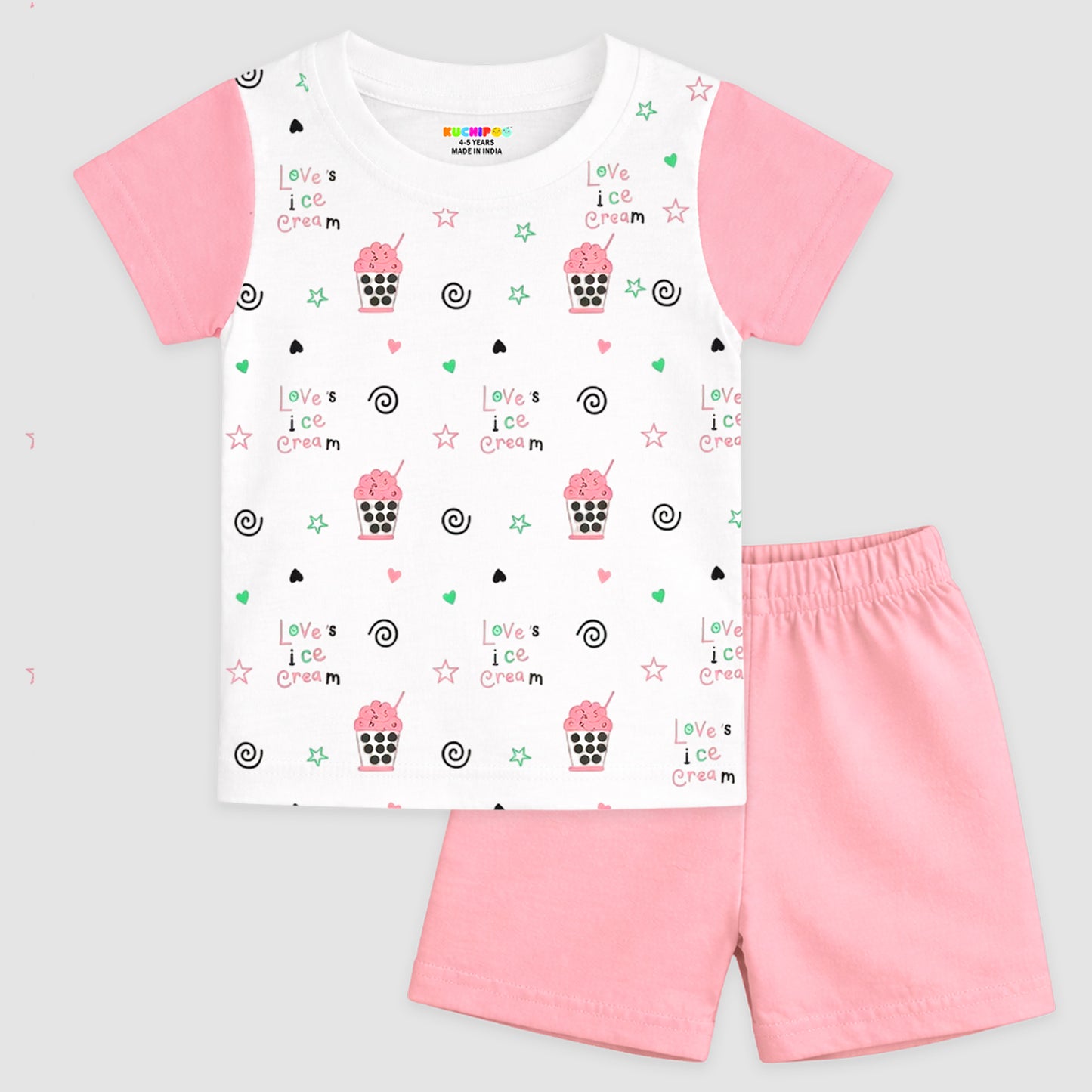 Kuchipoo Girls 100% Cotton T-Shirt & Shorts Set | Printed Summer Wear Set | Soft & Comfortable Kids Clothing | Pack of 4