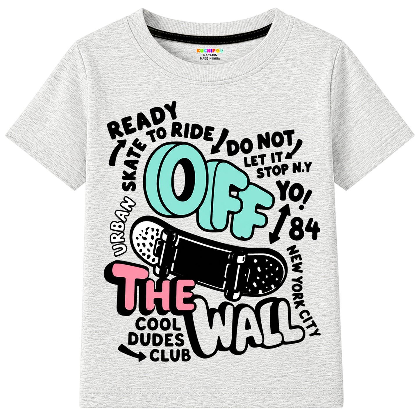 Kuchipoo Boys Cotton Printed T-Shirts | Half Sleeve Round Neck | Soft & Comfortable Casual Wear for Kids | Pack of 5