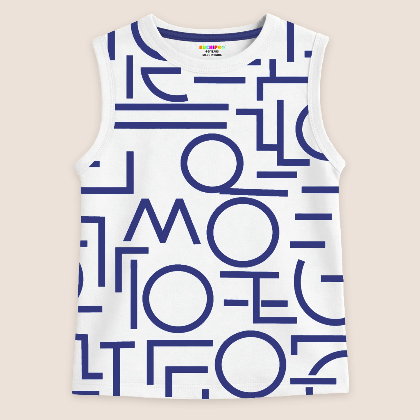 Kuchipoo Boys Sleeveless Cotton Tshirts | Printed Round Neck Kids Tshirts for Summer Wear | Pack of 4