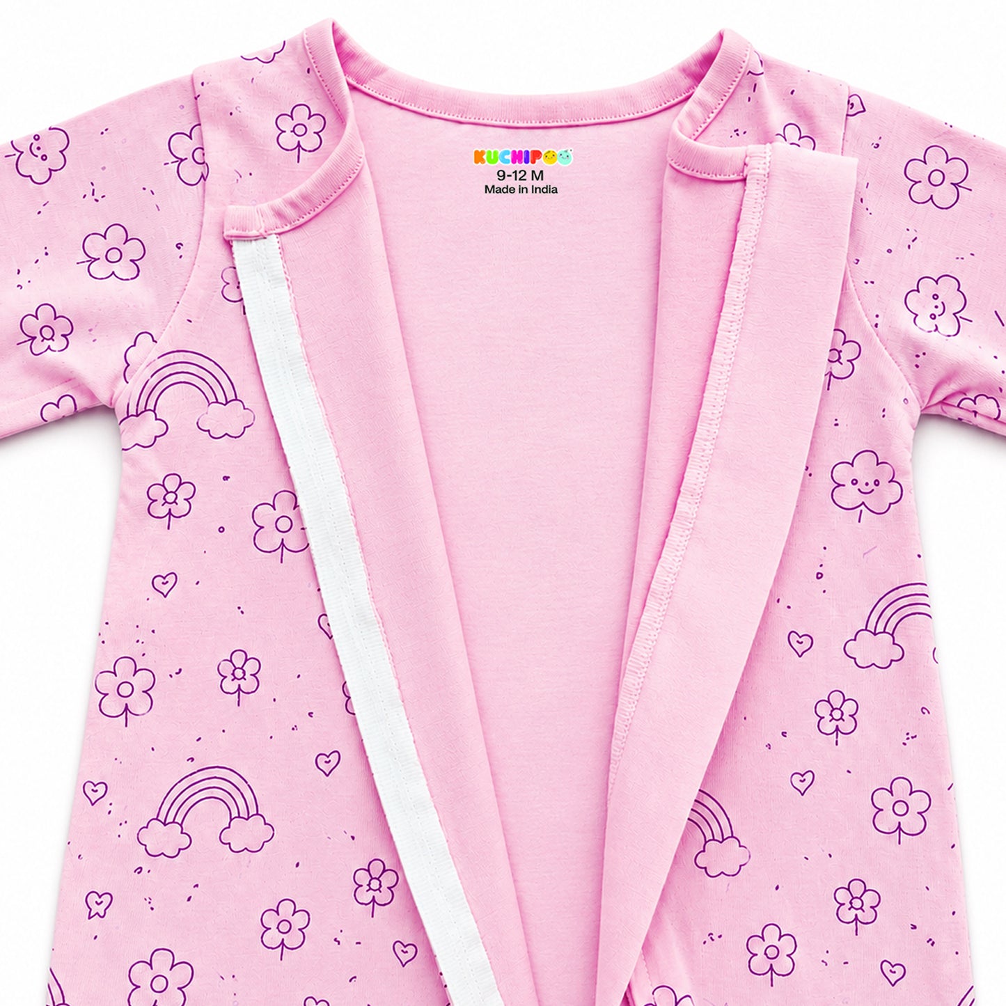 Kuchipoo 100% Cotton Baby Full Bodysuit Romper | Soft & Breathable Infant Clothing | Long Sleeve, Envelope Neck, Zip Closure | Pack of 3