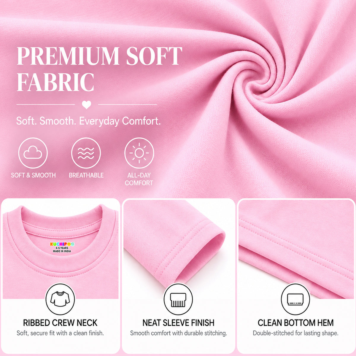 KUCHIPOO Baby Girls Full Sleeves T-Shirts