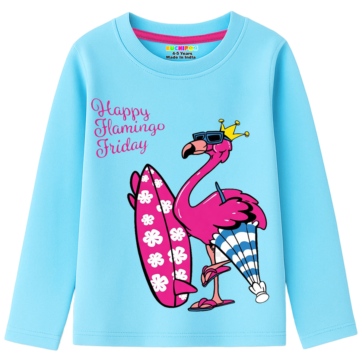 Kuchipoo Girls Cotton Printed T-Shirts | Full Sleeve Round Neck | Soft & Comfortable Casual Wear for Kids | Pack of 5