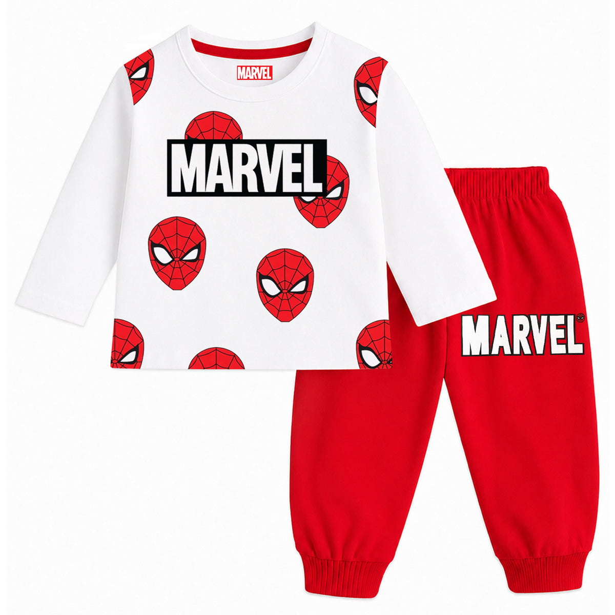Kuchipoo © Marvel Boys Spiderman Printed Cotton T-Shirt & Pyjama Set | Full Sleeve Casual Wear | Pack of 3 Sets
