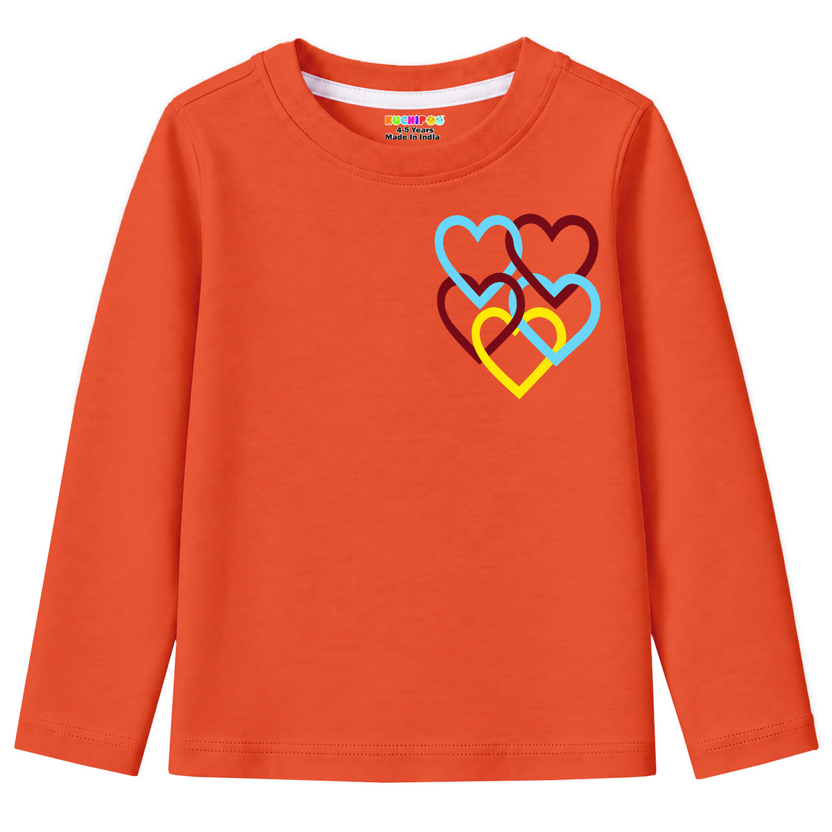 Kuchipoo Girls Cotton Printed T-Shirts | Full Sleeve Round Neck | Soft & Comfortable Casual Wear for Kids | Pack of 5