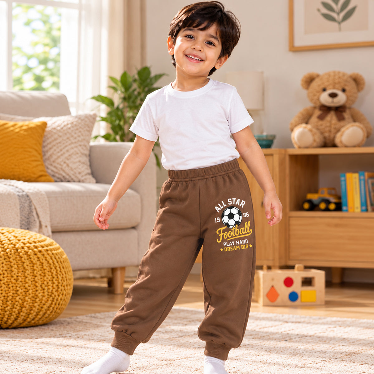 Kuchipoo Boys Printed Fleece Joggers Track Pants with Elastic Waistband & Ribbed Cuffs | Soft & Comfortable Winter Wear | Pack of 4